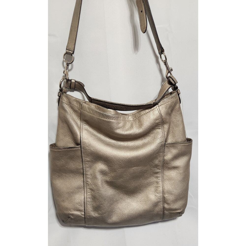 Coach Park Metalic W/Pebbled Leather Crossbody Hobo Bag Handbag Purse F31323 - Picture 2 of 11